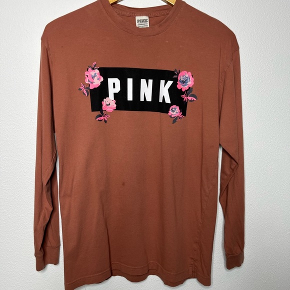 VS Pink Rust & Pink Floral Logo Graphic Long Sleeve Tee XS - Picture 3 of 6